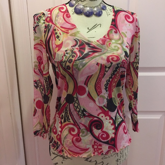 Kenny Dana Tops - Retro look long sleeved top V-neck EUC